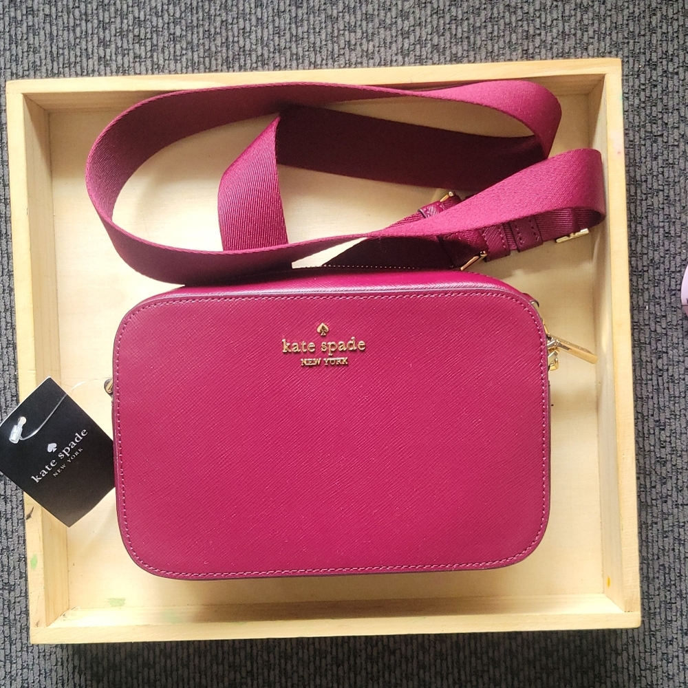 NWT KATE SPADE  Mini Cam Bag Saffiano Leather Madison Blackberry Crossbody Purse